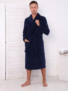 Халат велюр мужской махровый , цвет: 761-Темно-синий, р-р 52 2 СОРТ