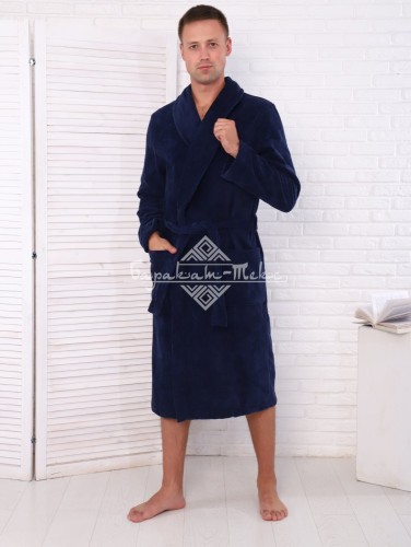 Халат велюр мужской махровый , цвет: 761-Темно-синий, р-р 52 2 СОРТ