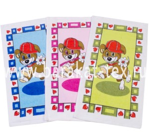 Полотенце махровое Собачка в кепке, набивной рисунок, 25х50, арт. 17C-1, цвет: разноцветные