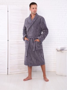 Халат велюр мужской махровый , цвет: 910-Серый, р-р 52