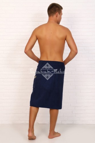 Накидка мужская махровая (килт) для бани/сауны , пуговица б/р, цвет: 761-Темно-синий ЭКОНОМ